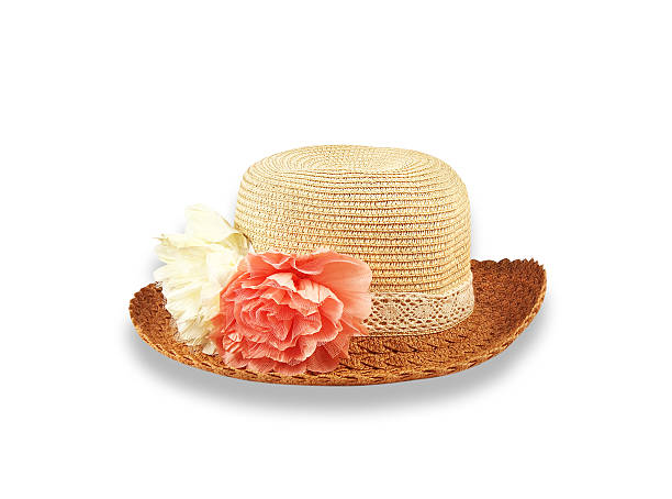 istock Pretty straw hat with flower on white background 518150233