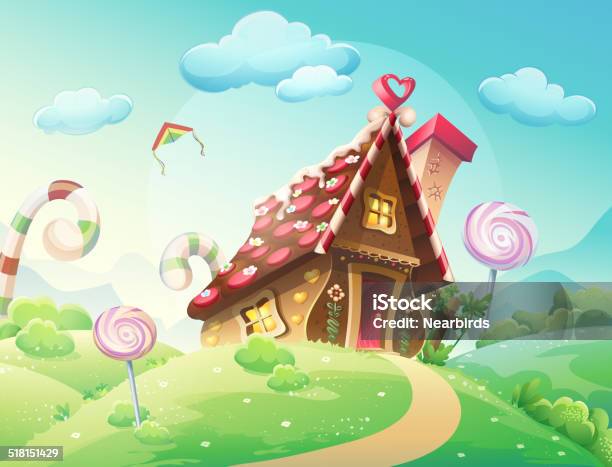 Sweet House Cookies And Candy Of Meadows And Growing Caramels Stock Illustration - Download Image Now