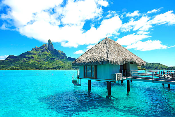 보라보라 단층집 - bora bora polynesia beach bungalow 뉴스 사진 이미지