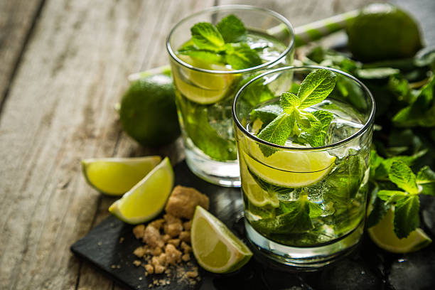 Mojito cocktail and ingredients stock photo