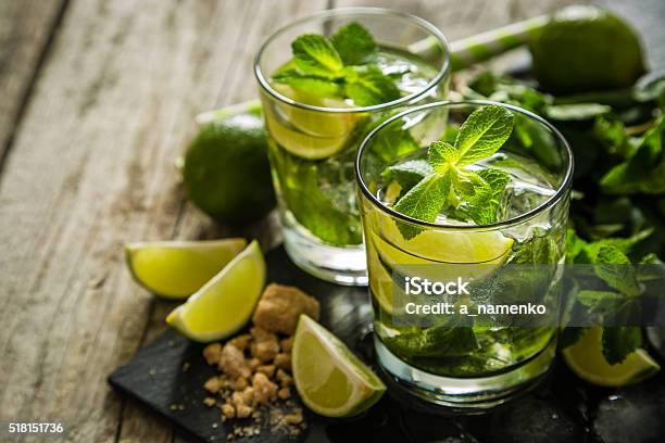 Mojito Cocktail And Ingredients Stock Photo - Download Image Now - Mojito, Mint Leaf - Culinary, Alcohol - Drink