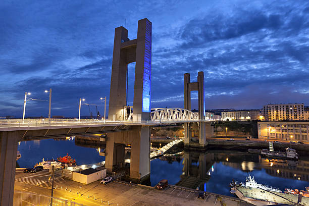 Recouvrance Bridge, Brest, France Recouvrance Bridge (Pont de Recouvrance) - a massive drawbridge 64 m high in Brest, Brittany, France brest brittany stock pictures, royalty-free photos & images