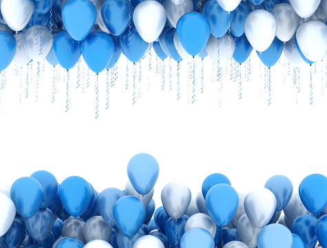 Group of blue and white party balloons isolated on white background