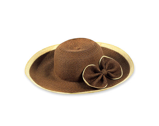 istock Pretty straw hat with flower on white background 518170583