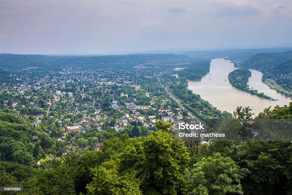 View of Rhine valley View of Rhine valley from Drachenfels, Germany Architecture Stock Photo