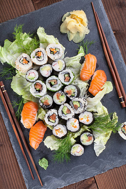 istock Sushi set on a slate stone 518171050