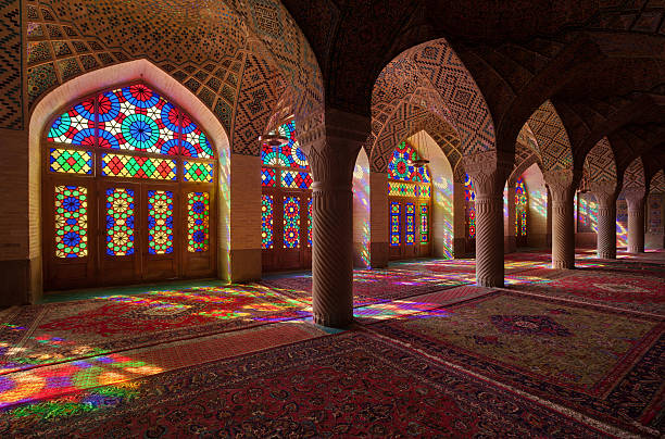 Nasirolmolk Mosque with Colorful Stained Glass Windows in Shiraz stock photo