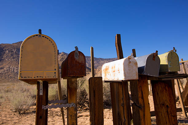 istock Mailboxes aged vintage in west California desert 518171497