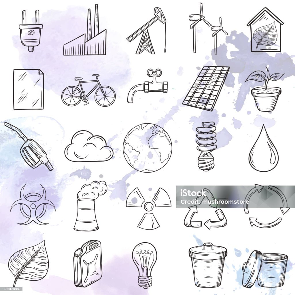 Ecology icons set. Ecology icons set. Hand drawn vector illustration. Drawing - Activity stock vector