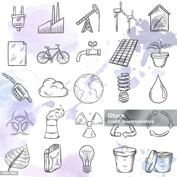 Ecology Icons Set Stock Illustration - Download Image Now - Drawing - Activity, Fuel and Power Generation, Garbage