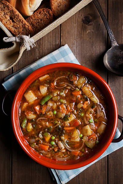 minestrone soup on the pot stock photo