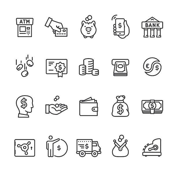 money & payment vector icons - kişisel finans illüstrasyonlar stock illustrations