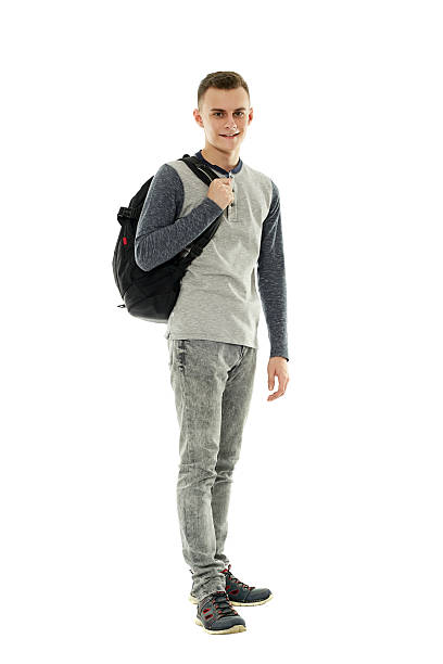 istock Teenage student with backpack on white 518173710