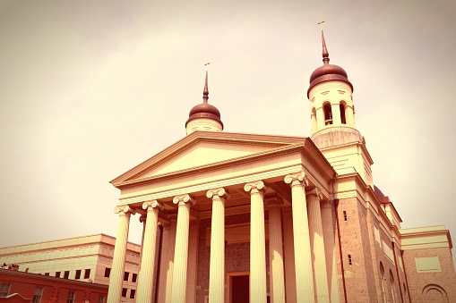 Baltimore, Maryland in the United States. Baltimore Basilica church. Cross processing color style - retro filtered tone.