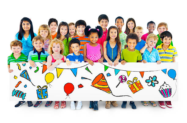 istock Kids Holding Board with Birthday Party Concept 518174725