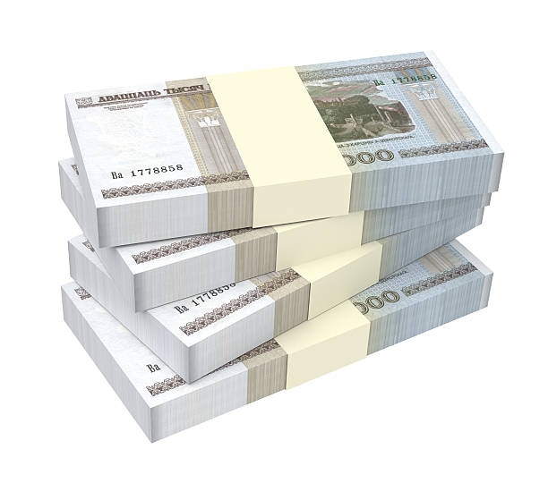 istock Belarusian rubles bills isolated on white background. 518174974