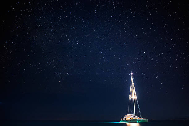 boat at anchor at night under the stars