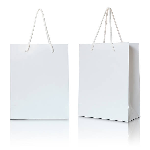 bolsa de papel en blanco - shopping bag white isolated blank fotografías e imágenes de stock