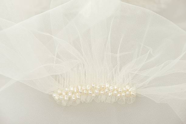 istock Bridal wedding veil with a pearl comb 518175376
