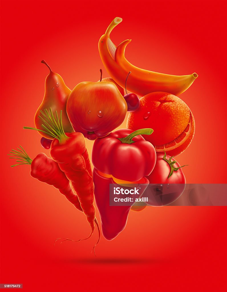 happy fruits vegetables self createted handmade composing Fruit stock illustration