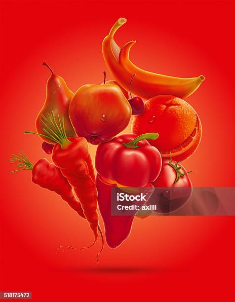 Happy Fruits Vegetables Stock Illustration - Download Image Now - Fruit, Three Dimensional, Surreal