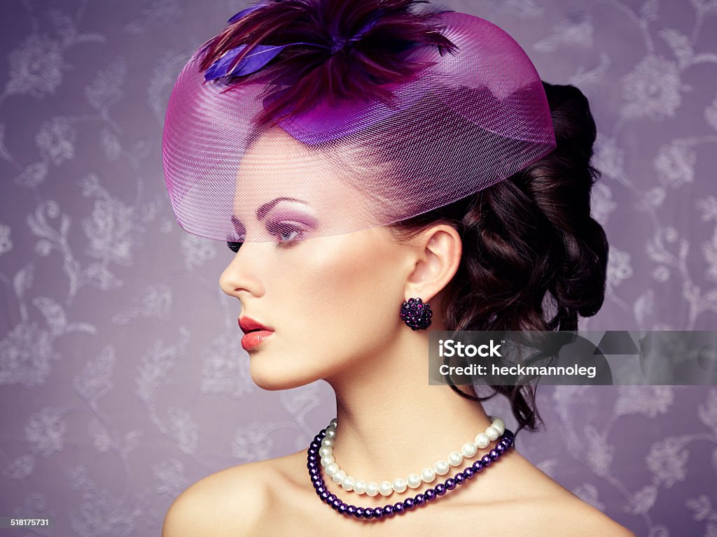 Retro portrait of  beautiful woman. Vintage style Retro portrait of  beautiful woman. Vintage style. Fashion photo Adult Stock Photo