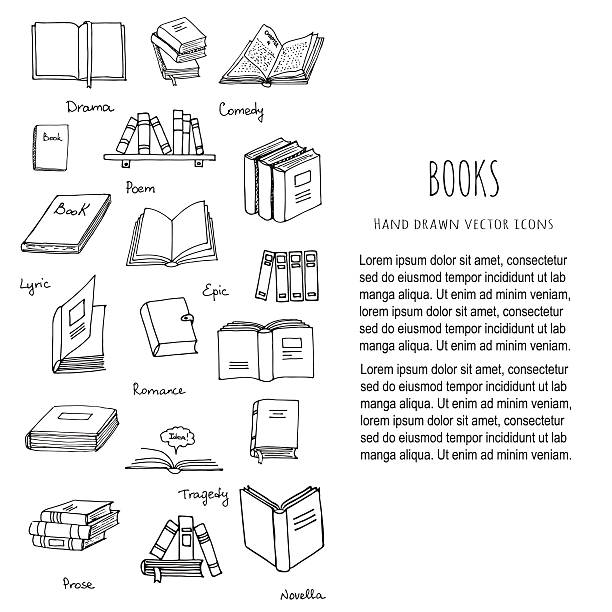 illustrazioni stock, clip art, cartoni animati e icone di tendenza di impostare di libri di lettura - enciclopedia