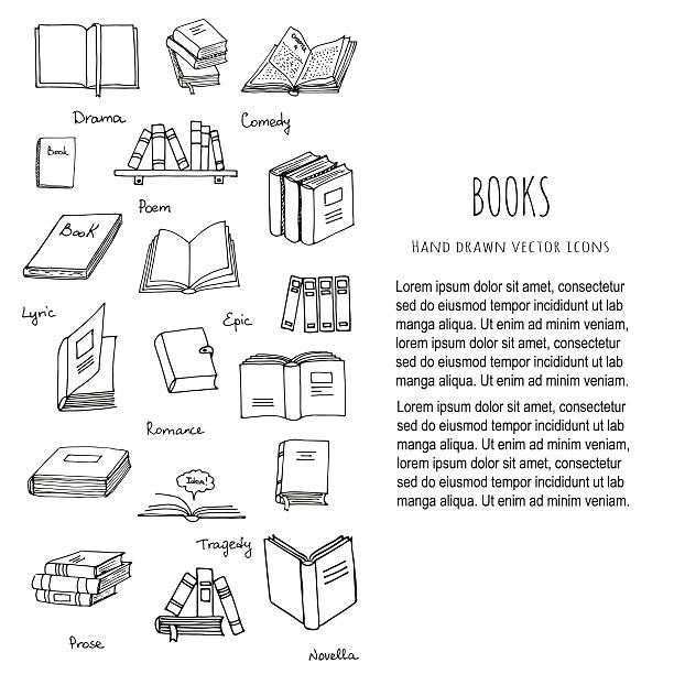 Books Reading set Hand drawn doodle Books Reading set Vector illustration Sketchy book icons elements Vector symbols of reading and learning Book club illustration Back to school Education University College symbols encyclopaedia stock illustrations