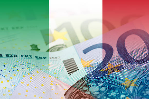 イタリア国旗にユーロ 紙幣 - european union flag flag european union currency europe ストックフォトと画像