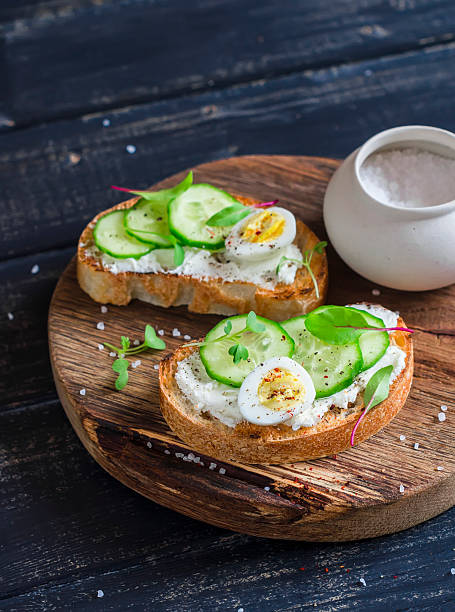istock sandwich with cheese, cucumber and boiled quail eggs 518179222