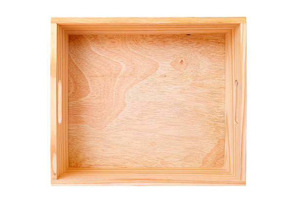 istock Empty wooden oak box isolated white, top view. 518179238