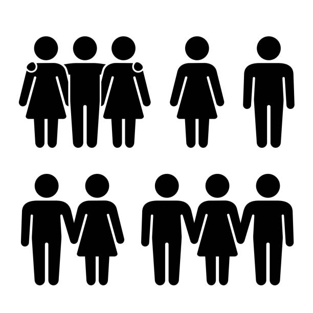 Alone, Couple and Threesome Human Icons Set. Sexual Relationships Combination Alone, Couple and Threesome Human Icons Set. Sexual Relationships Combination. Vector illustration lesbian affair stock illustrations