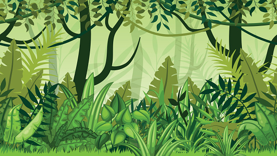 Seamless Nature Jungle Cartoon Landscape Stock Illustration - Download  Image Now - Tropical Rainforest, Rainforest, Vector - iStock