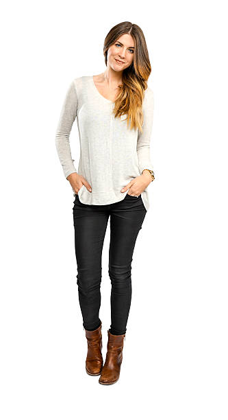 istock Pretty woman standing on white 518182622