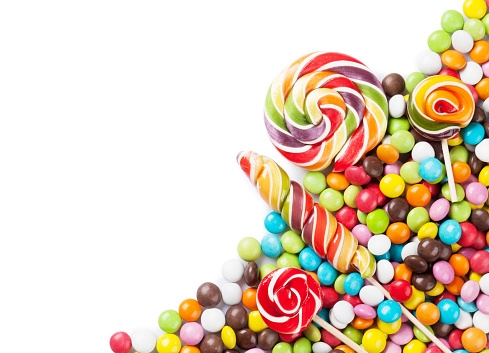 Top view of candy background with copy space