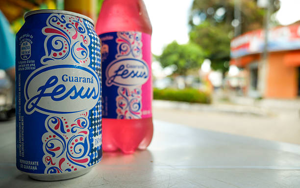 Barreirinhas, Brazil - 3 July 2014: Guarana soda is a popular drink in Brazil made from the seeds of the guarana plant, a stimulant similar to caffeine. There are various brands availabe including, Jesus.