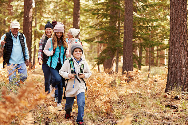 다학제 세대 부품군 하이킹 있는 임산, 캘리포니아, 미국 - hiking family looking at camera daughter 뉴스 사진 이미지