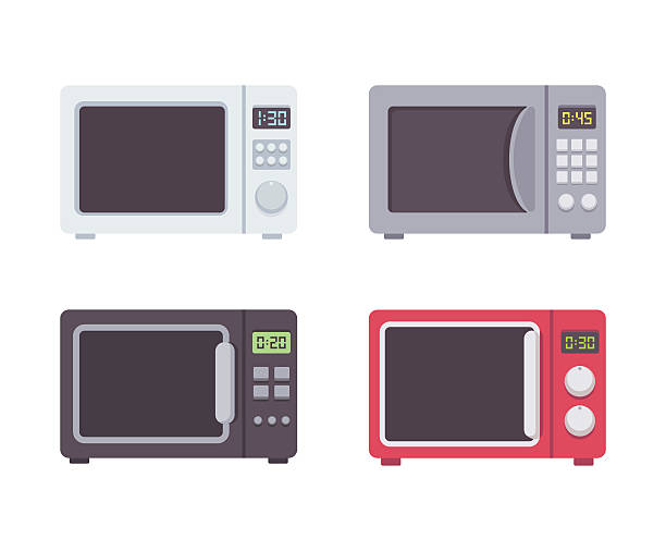 Microwave ovens set Four microwave ovens in flat cartoon style. Vector illustration set. oven dials stock illustrations
