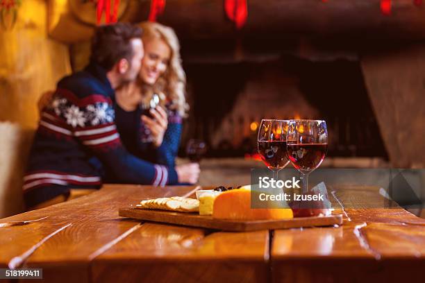 Wine And Cheese Stock Photo - Download Image Now - Cheese, Chalet, Wine
