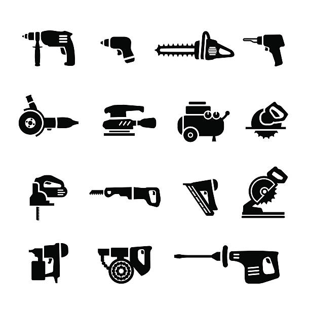 power tools-vektor-set-icons - bohrmaschine stock-grafiken, -clipart, -cartoons und -symbole