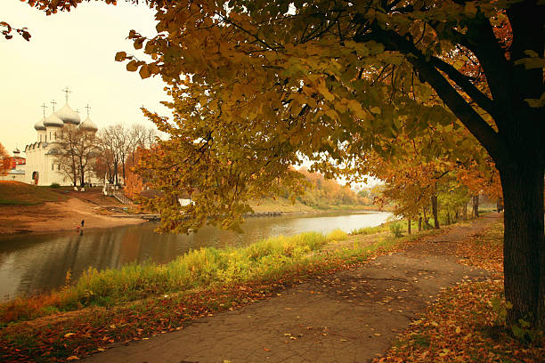 autumn park with yellow leaves, Indian summer