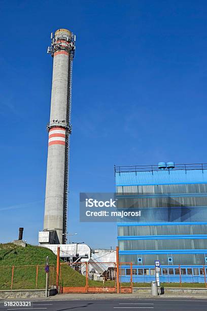 Smoke Stack Of The Power Plant Stock Photo - Download Image Now - Blue, Blue Background, Building Exterior