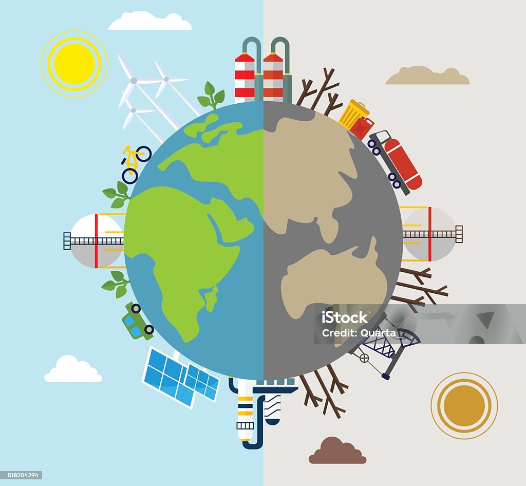 deuda pobre Confundir Ilustración de Planeta Contaminado Y Respetuoso Con El Medio Ambiente De  Plantas y más Vectores Libres de Derechos de Recursos sostenibles - iStock