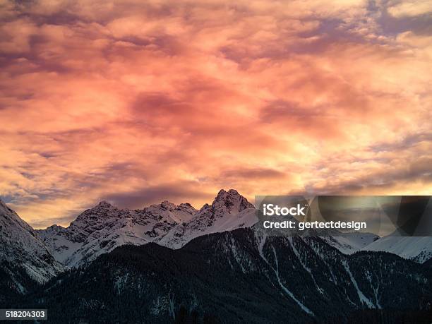 Sunset In The Mountains Swiss Alps Engadine Switzerland Stock Photo - Download Image Now