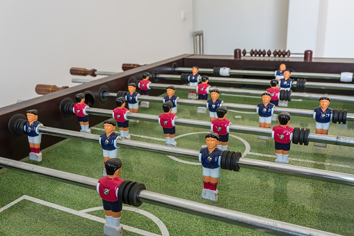 Table football game, Soccer table with red and blue players