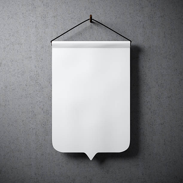 istock Empty white pennant hanging concrete wall. Ready for your business 518205802