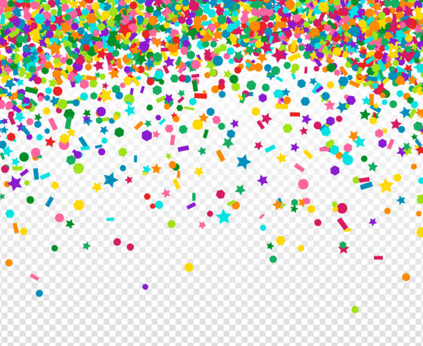 Background with many falling tiny confetti Abstract background with many falling tiny confetti pieces. Vector Illustration. Party background, greeting card. Rainbow small sequins salute. frame border clipart stock illustrations