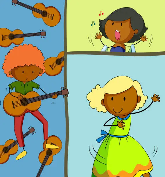 Vector illustration of Musician playing guitar and girls singing