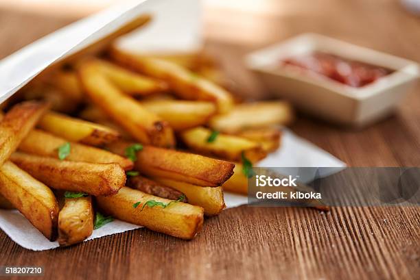 French Fries And Ketchup Stock Photo - Download Image Now - French Culture, Prepared Potato, French Fries