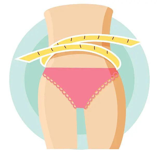 Vector illustration of woman ideal body with waist measurement tape.